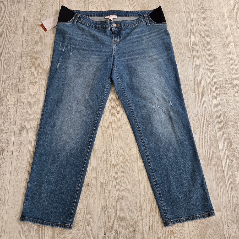 NWT Isabel Maternity by Ingrid & Isabel 90s Straight Leg Distressed Jeans Sz 16
